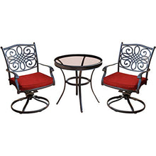 Hanover Traditions 3-Piece Patio Bistro Set with 2 Swivel Rockers and Glass-Top Table Red