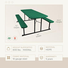 OEF Furnishings Heavy Duty Blow Molded Folding Picnic Table - Green, Black Frame