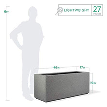PolyStone Milan Modern Outdoor/Indoor Rectangular Trough Planter - 46" x 17" x 19" H - Lightweight Weather Resistant Stone-Look Resin Planter - Commercial & Residential - Gray Granite