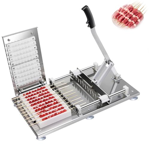 AMQYDT Manual Mutton Kebab Machine, 10 Holes BBQ Bamboo Skewer Meat Making Machine, Stainless Steel Skewers Brochette Beef Skewer Making Machine, Kebab Maker Press Mould, for Kitchen Picnic Camping