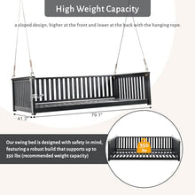 Patio Twin Size Swing Bed,Outdoor Acacia Wood Porch Swing Frame with Hemp Ropes,Minimalist Hanging Outdoor Swing Bench with Safe Sloped Design,for Garden,Backyard,Deck,Black