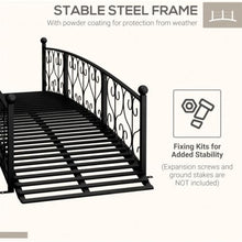 Hassyee Sturdy 7' Metal Arch Bridge with Ornate Scrollwork Rails & Steady Handrail Support for Creek Crossings, Decorative Footbridge with Weather-Shield Coating and Stable Tread for Garden Pathways
