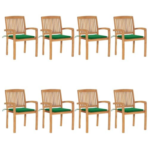 KPOTUERTU Teak Wood Stacking Patio Dining Chairs with Cushions, 8 Pack