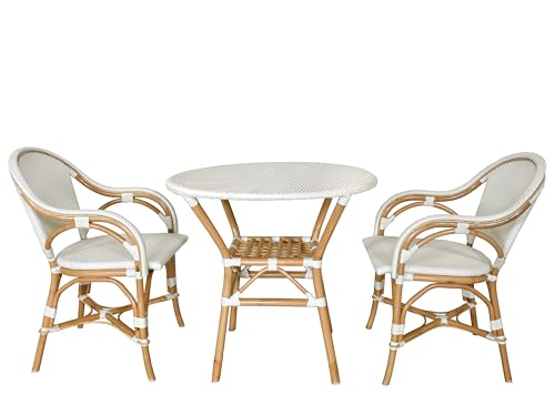 AFD Home White Sierra Arm Chair Bistro Set, Round Table, Resin, 3-Piece Set for Patio
