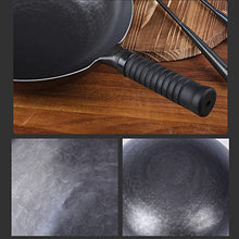 ELUKHT Chinese Hand Hammered Iron Woks, Non-Stick Pot Round Bottom Woks & Stir-Fry Pans Set with Wooden Lid & Cookwares for Both Indoor Outdoor Cooking,30cm (34cm)
