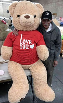Big Plush Giant 6ft Teddy Bear with I Love You T-Shirt Beige