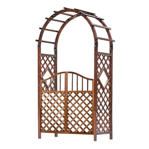 OREKPOT Wooden Garden Arbor, Decoration Arch Trellis with Gate, Outdoor Wedding Arch for Ceremony Party Backyard Lawn Yard Climbing Vines，160cm/63in