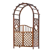 OREKPOT Wooden Garden Arbor, Decoration Arch Trellis with Gate, Outdoor Wedding Arch for Ceremony Party Backyard Lawn Yard Climbing Vines，200cm/78.7in