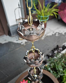 HCZKIUJ Antique Copper Rain Chains for Gutters, Adjustable Roof Rain Catcher Chain Replacement Downspout, Decorative Lotus Rain Collector Chain (5m (16.4ft))