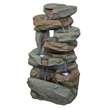 Alpine Corporation WIN1484S Cascading Natural Stone Fountain with LED Lights, Waterfall for Garden, Patio, & Lawn, 41" H