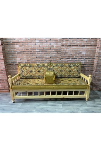 SODEF Wooden Daybed Bench with Cushion - Green - Classic Style - Oven-Dried Pine Wood - Indoor/Outdoor Use - Washable Cover - 3.9 in Thick Sponge - Easy Assembly