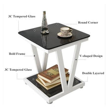 ZHONGCHENGWU Side Table, Square Tempered Glass Top Coffee Table with Metal Frame & Storage for Outdoor Backyard Balcony Pool Sofa Side Table