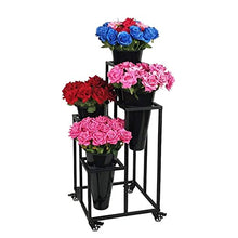 Plant standMetal Plant Stand with Wheels, Flower Stand, Planter, Shelf, Flower Pot Holder for Plant Display in Garden, Balcony, Home, Flower Shop, Art Decoration, Shelves,Black Bucket+flower Stand