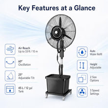 Misting Fan with 12 Gal Water Tank and 4 Ice Packs, Adjustable Height