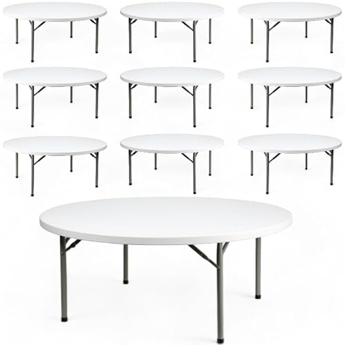 Monolith Limited Set of 10 Pack! 72-Inch Round Folding Table, Heavy-Duty Granite White Plastic Tables for Events, wr-1993