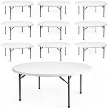 Monolith Limited Set of 10 Pack! 72-Inch Round Folding Table, Heavy-Duty Granite White Plastic Tables for Events, wr-1993