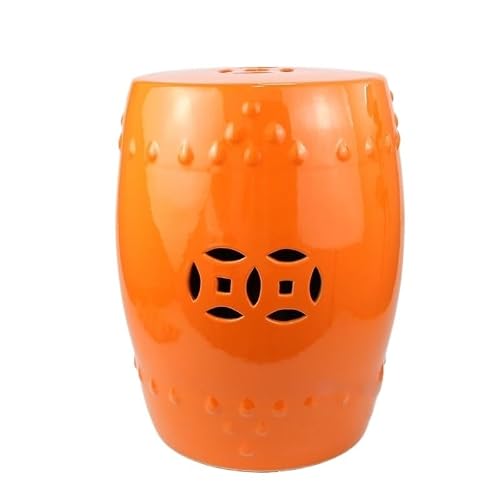 JOYNOW Ceramic Garden Stool Decorative Garden Stools High-Temperature Porcelain Low-Temperature Color Glaze Gray Openwork Carved Copper Round Stool Cooler Pier Garden Stool Ceramic(C)