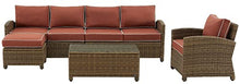 Crosley Furniture Bradenton 5-Piece Outdoor Sectional Sofa Weathered Brown with Sangria Cushions