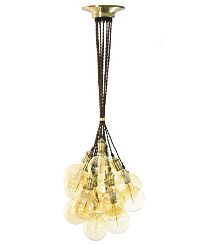 Brown and Antique Brass 14 Pendant Light Cluster Light Fixture with Ring (Antique Edison Bulbs)