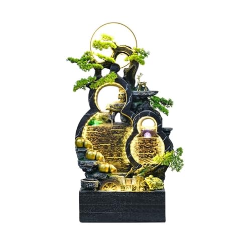 Outdoor Water Fountain Floor Standing Water Fountain, Feng Shui Office Home Decor(Black)