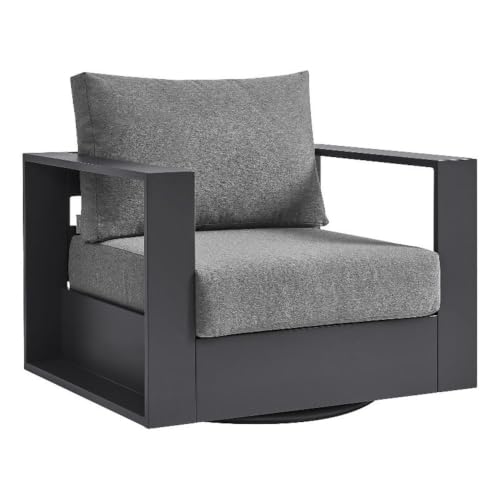 Modway Tahoe Modern Outdoor Patio Swivel Armchair in Gray Charcoal – Outdoor Swivel Accent Chair with Powder-Coated Aluminum Frame and Cushions
