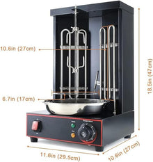 Etsuosy Electric Vertical Rotisserie Grill with Rotating Skewer and Dual Heating Tubes, 11.6 x 10.6 x 18.5 in, Black, for Chicken Kebab Doner Shawarma, 2400W