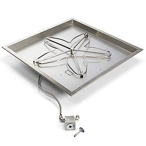 HPC Fire Match Light Gas Fire Pit Kit (TOR-MLFPK24SQBL-FLEX-LP), 24x24 Pan, 18" Torpedo Burner, Propane for Bulk Tank