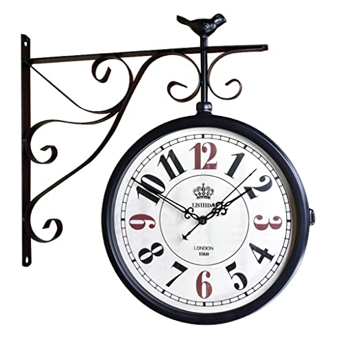 ERTTGWGF Double-Sided Arabic Numeral, 360° European Retro Rotating Clock Decoration, Suitable for Corridor, Outdoor, Entrance Decoration
