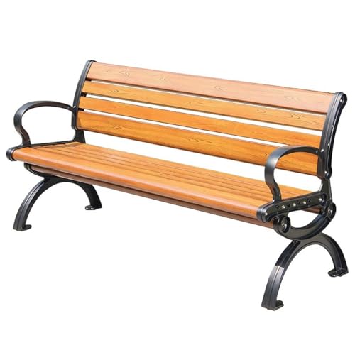 Sunyongfly Outdoor Garden Bench,Park Bench,Wooden seat,Cast Aluminum Frame, Double Outdoor Bench, for Squares, Parks, and Residential Areas(Size:120cm)