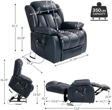 UOPYNE Electric Power Lift Recliner Chair with Vibration Massage and Lumbar Heating, Adjustable Reclining Sofa for Elderly, Side Storage Pockets and USB Charging Ports, Blue