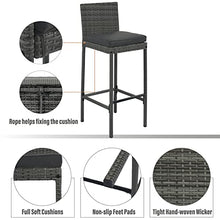 EPOFIT 5-Piece Wicker Outdoor Bar Set with 4 Cushioned Stools & Acacia Wood Table Grey