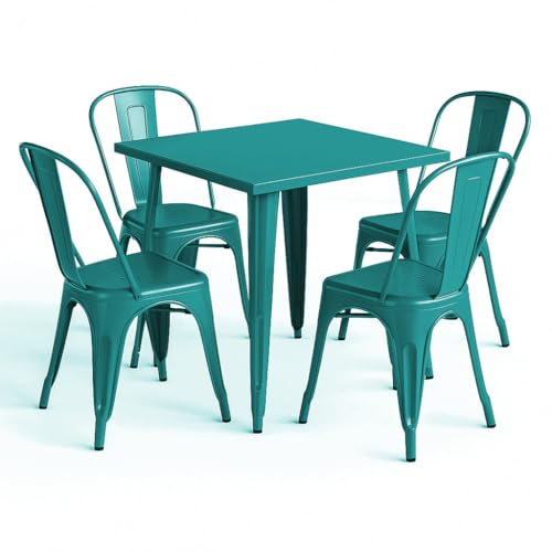 31" x 31" Metal Bistro Table Set – 5 Piece Indoor Outdoor Cafe Seating for Patio or Restaurant