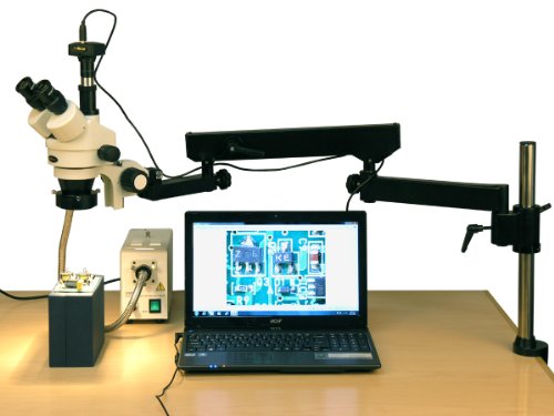 AmScope Digital Trinocular Stereo Zoom Microscope 3.5X-180X Magnification with Fiber-Optic Ring Light and 8MP Camera