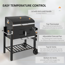 Charcoal Grill with Wheels, Outdoor BBQ Grill with Side Table, Tool Hooks and Bottom Storage Shelf, Heavy Duty Barbecue Smoker Cooking Station for Backyard Camping Party