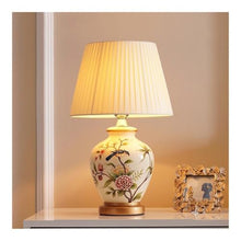 WOAITIANTIAN Desk Lamps Painted Ceramic Desk Lamp, Flower Bird Bedside Table Light(Dark Gold)