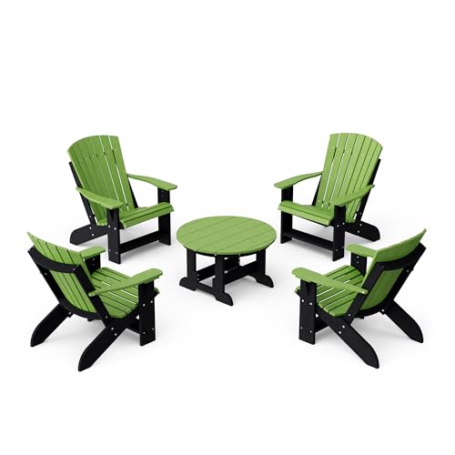 Wildridge Heritage 5-Piece Adirondack Chair Conversation Set, Lime Green and Black - Outdoor Weather Resistant Recycled Plastic Furniture for Patio