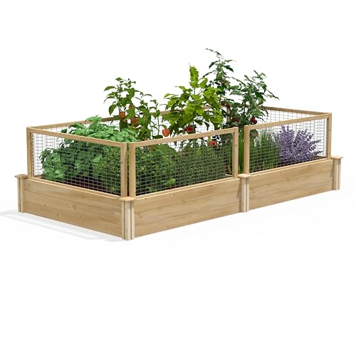 Greenes Fence Premium Cedar Raised Garden Bed with CritterGuard Fence System, 4' x 8' x 10.5" (3/4" Thick) - Made in USA with North American Cedar