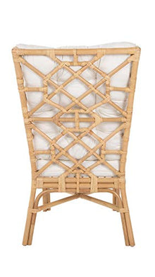 Kouboo Rattan Wingback Chair with Cushion, Chippendale Style, Light Brown