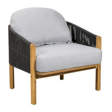 Christopher Knight Home Grotta Acacia Wood Patio Accent Chair Set of 2, Wooden Lounge Chair Outdoor, Outdoor Barrel Chair with Rope Weave+Removable Cushion, Curved Backrest Lounge Sofa, Gray+Teak