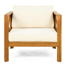 callmego Premium Outdoor Dining Chair Made from Solid Acacia Wood with Weather-Resistant Finish and Comfortable Cushioned Seat (Beige + Teak + Acacia Wood + Fabric + Waterproof Fabric-1)