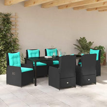 LKJVFCPW 7-Piece Garden Dining Set, Outdoor Patio Furniture with Cushions, Black Poly Rattan Table and 6 Chairs for Backyard, Deck, and Poolside