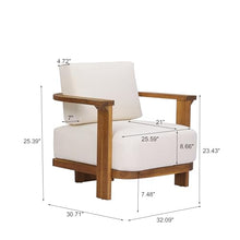 Christopher Knight Home Logan Outdoor Accent Chair Set of 2, Acacia Wood Club Chairs, Modern Armchair with Thick Cushions, Lounge Chair Outdoor with Slat Open Back, Outdoor Reading Chairs, Beige+Teak
