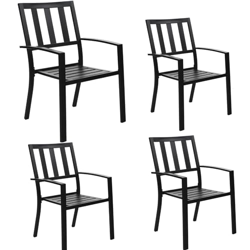 MFSTUDIO Outdoor Dining Chairs Set of 4, Metal Patio Chairs for Deck Bistro Porch Lawn, Black Wrought Iron Stackable Patio Dining Chairs