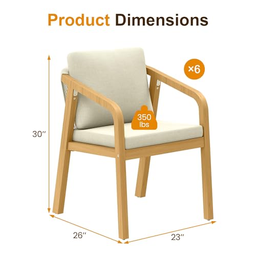 FansaFurn 6-Piece Outdoor Acacia Wood Patio Dining Chairs Beige