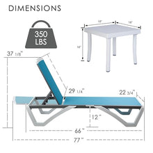 Kozyard Outdoor Chaise Lounge Chair, Full Flat Adjustable Patio Lounger with Aluminum Frame & Resin Legs, Textilene Fabric for Poolside, Backyard & Beach (Aqua, 2Chairs + Table)