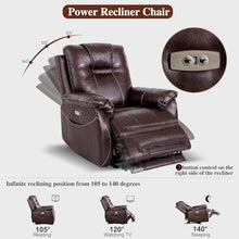 UOPYNE Power Lift Recliner Chair for Elderly with Massage and Heat, Leather Electric Leather Recliner, Comfortable Living Room Sofa with USB Ports, Side Pockets, Extended Footrest