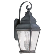 Beaumont Lane 3 Light Outdoor Wall Lantern, Charcoal Finish, 29" H x 10" W x 12.5" D, Clear Water Glass, Stylish Exterior Lighting for Porch or Patio