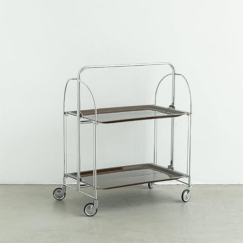 HASMI Living Room Table Foldable Mobile Cart Side Several Layers of Glass Storage Rack Dining Cart Furniture Outdoor Side Table (Color : Brown)