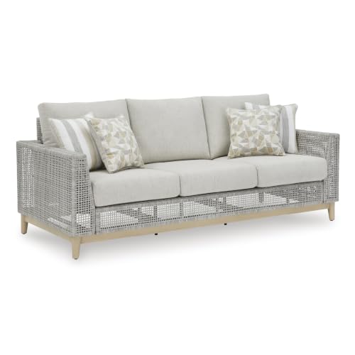 Signature Design by Ashley Seton Creek 3-Seat Wicker Patio Sofa, Gray