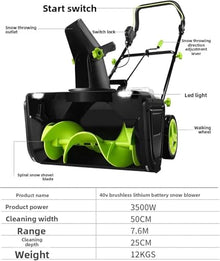 Professional 40V Cordless Snow Blower, 3500W Brushless Motor Snow Blower, 20-Inch Clearing Width, Includes 2 X 4.0Ah Batteries Quiet Operation for Snow Removal On Residential Properties